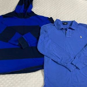 Polo Ralph Lauren knit golf shirt & hoodie lot M 10-12 blue & blue stripe
